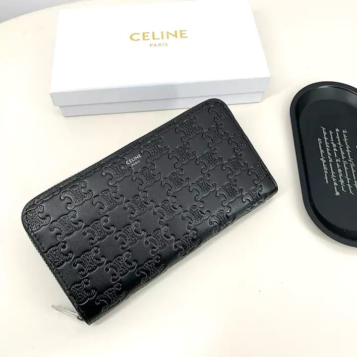 セリーヌ ラウンドファスナー長財布 Celine バッグ ブラック トリオンフ 財布 型押しロゴ CELINE レディース レザー 小銭入れあり 大人気	